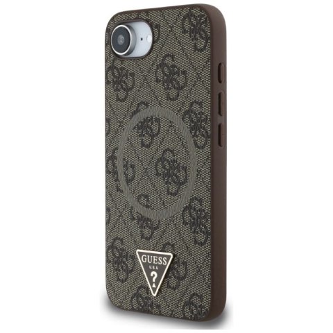 Etui Guess 4G Ring Triangle Logo MagSafe na iPhone 16e - brązowe Guess