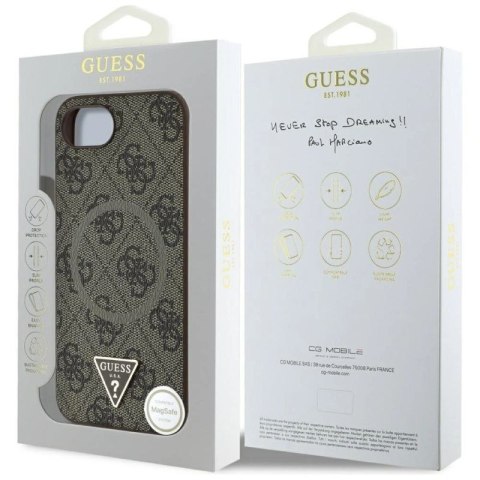 Etui Guess 4G Ring Triangle Logo MagSafe na iPhone 16e - brązowe Guess