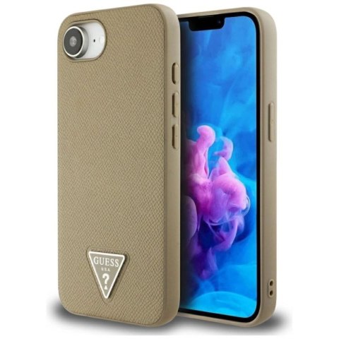 Etui Guess Grained Triangle MagSafe na iPhone 16e - brązowe Guess