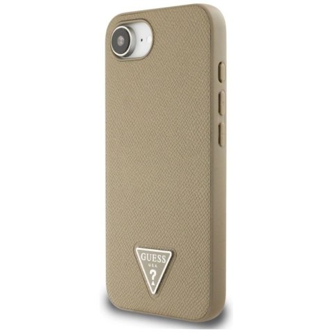 Etui Guess Grained Triangle MagSafe na iPhone 16e - brązowe Guess