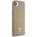 Etui Guess Grained Triangle MagSafe na iPhone 16e - brązowe Guess