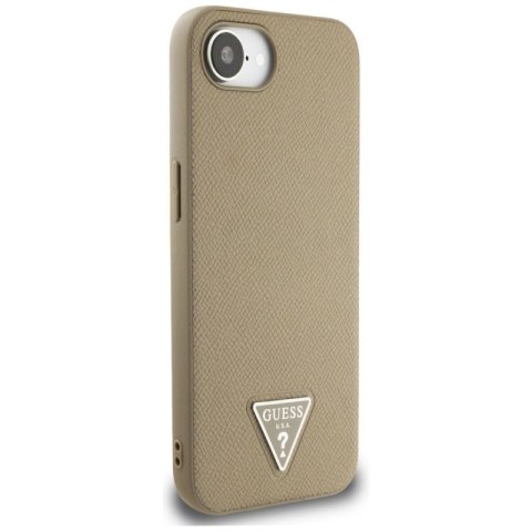 Etui Guess Grained Triangle MagSafe na iPhone 16e - brązowe Guess
