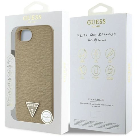 Etui Guess Grained Triangle MagSafe na iPhone 16e - brązowe Guess