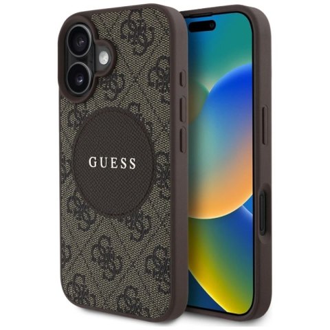 Etui Guess 4G Circle Classic Logo MagSafe na iPhone 16 - brązowe Guess
