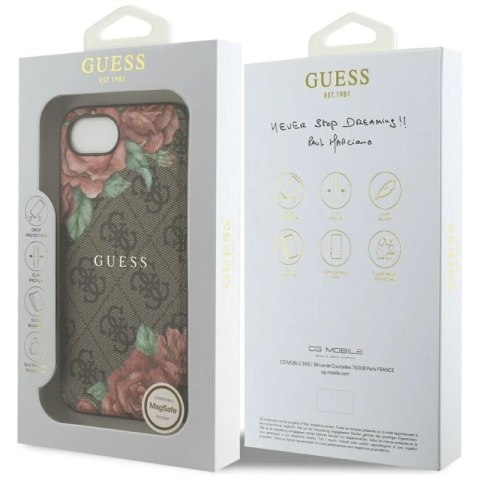 Etui Guess 4G Flowers Print MagSafe na iPhone 16e - brązowe Guess