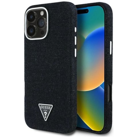 Etui Guess Denim Triangle Logo MagSafe na iPhone 16 Pro Max - czarne Guess