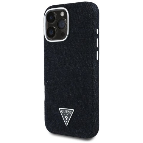 Etui Guess Denim Triangle Logo MagSafe na iPhone 16 Pro Max - czarne Guess