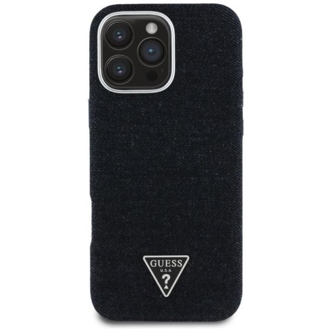 Etui Guess Denim Triangle Logo MagSafe na iPhone 16 Pro Max - czarne Guess