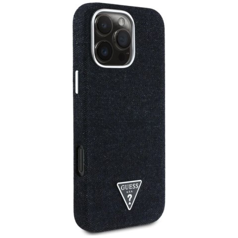 Etui Guess Denim Triangle Logo MagSafe na iPhone 16 Pro Max - czarne Guess