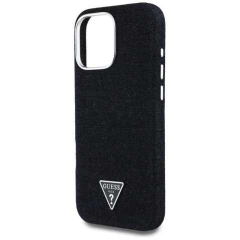 Etui Guess Denim Triangle Logo MagSafe na iPhone 16 Pro Max - czarne Guess