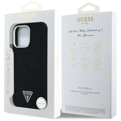 Etui Guess Denim Triangle Logo MagSafe na iPhone 16 Pro Max - czarne Guess
