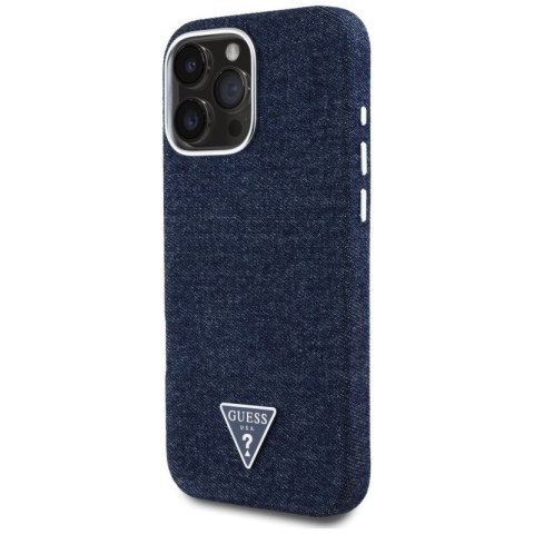 Etui Guess Denim Triangle Logo MagSafe na iPhone 16 Pro Max - niebieskie Guess