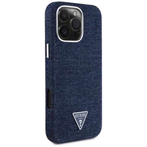 Etui Guess Denim Triangle Logo MagSafe na iPhone 16 Pro Max - niebieskie Guess