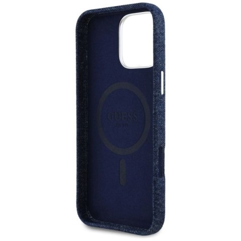 Etui Guess Denim Triangle Logo MagSafe na iPhone 16 Pro Max - niebieskie Guess