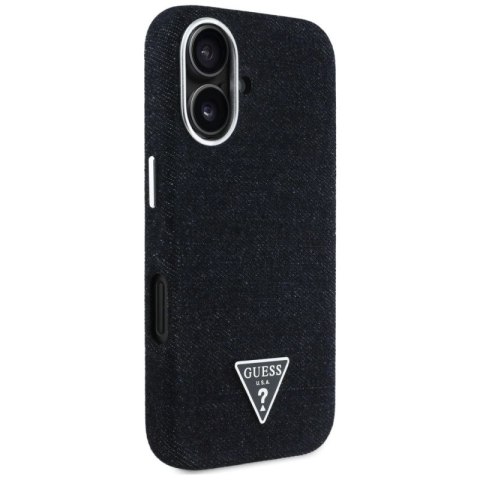 Etui Guess Denim Triangle Logo MagSafe na iPhone 16 - czarne Guess