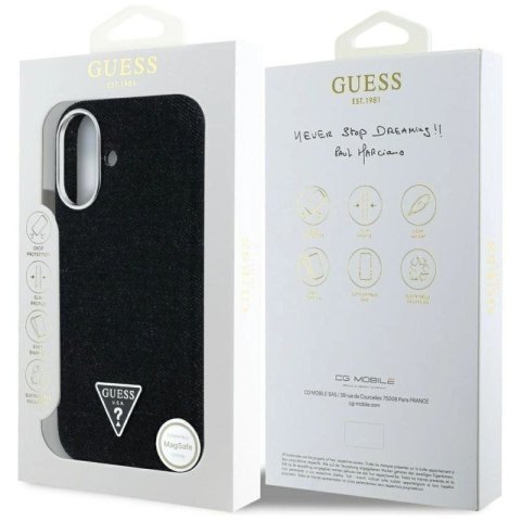 Etui Guess Denim Triangle Logo MagSafe na iPhone 16 - czarne Guess