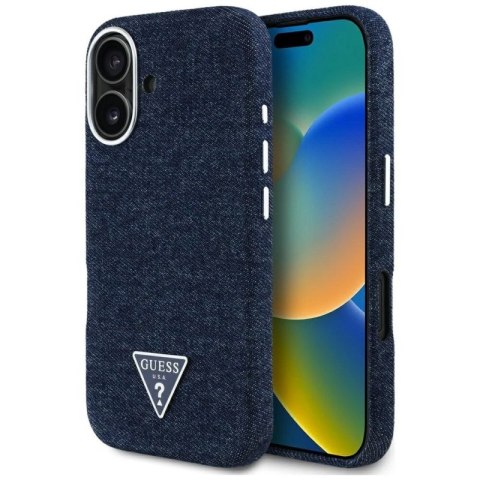 Etui Guess Denim Triangle Logo MagSafe na iPhone 16 - niebieskie Guess