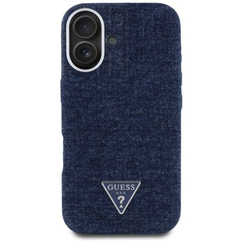 Etui Guess Denim Triangle Logo MagSafe na iPhone 16 - niebieskie Guess