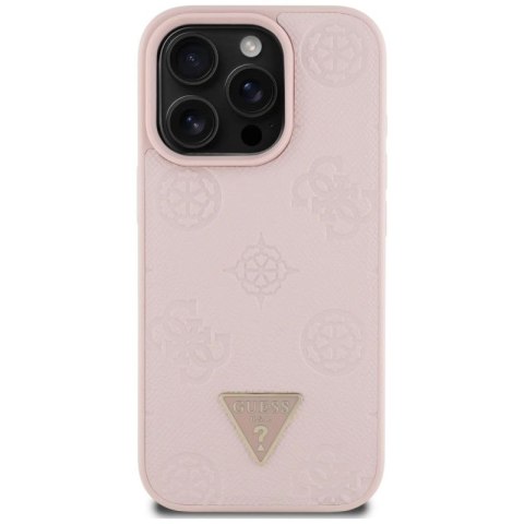 Etui Guess Grained Hot Stamp Peony Triangle Logo MagSafe na iPhone 16 Pro - różowe Guess