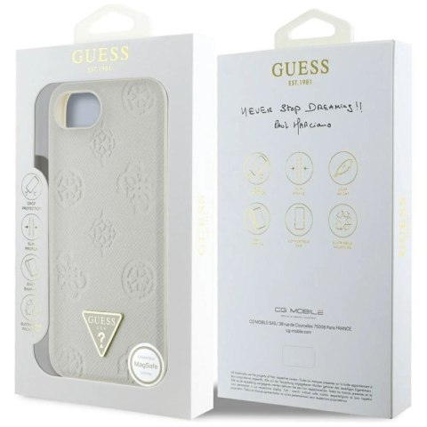 Etui Guess Grained Hot Stamp Peony Triangle Logo MagSafe na iPhone 16e - beżowe Guess