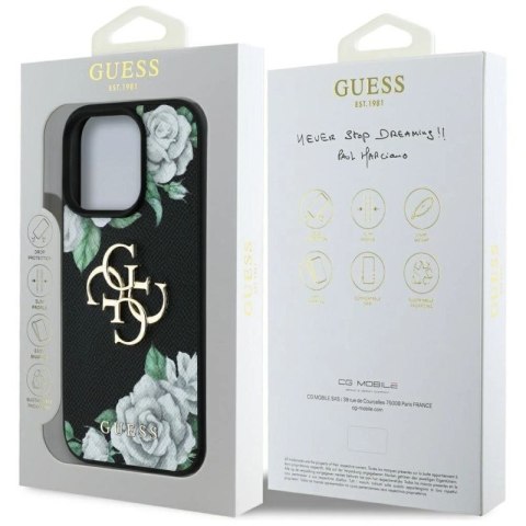 Etui Guess Grained Roses Big 4G logo na iPhone 16 Pro Max - czarne Guess