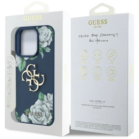 Etui Guess Grained Roses Big 4G logo na iPhone 16 Pro Max - niebieskie Guess