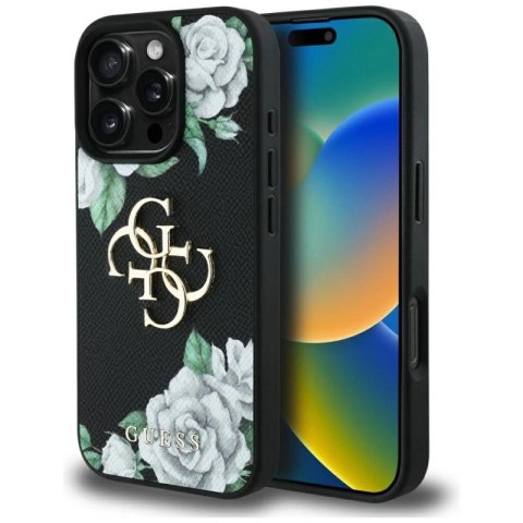 Etui Guess Grained Roses Big 4G logo na iPhone 16 Pro - czarne Guess