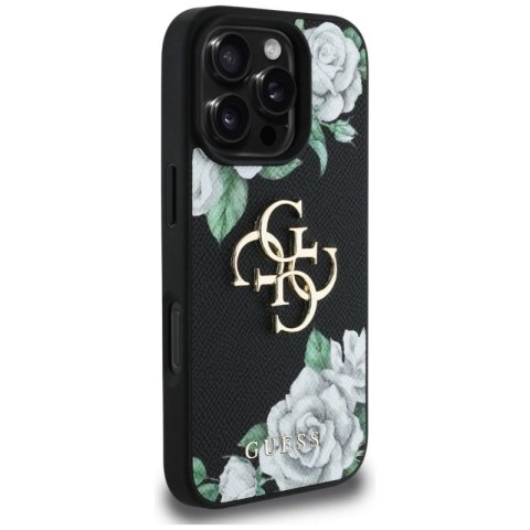 Etui Guess Grained Roses Big 4G logo na iPhone 16 Pro - czarne Guess