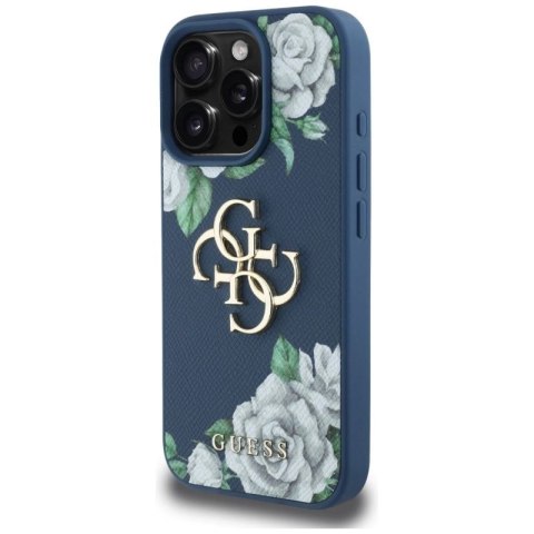 Etui Guess Grained Roses Big 4G logo na iPhone 16 Pro - niebieskie Guess