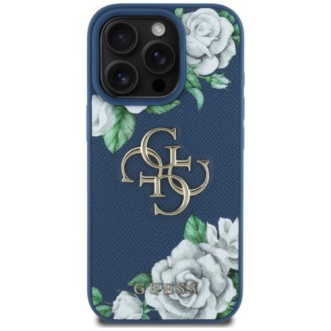 Etui Guess Grained Roses Big 4G logo na iPhone 16 Pro - niebieskie Guess