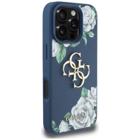 Etui Guess Grained Roses Big 4G logo na iPhone 16 Pro - niebieskie Guess