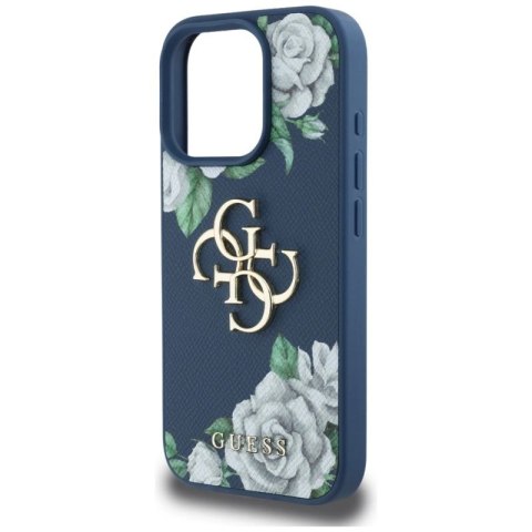 Etui Guess Grained Roses Big 4G logo na iPhone 16 Pro - niebieskie Guess