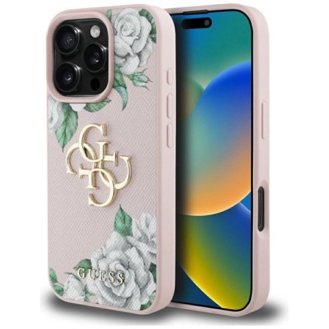 Etui Guess Grained Roses Big 4G logo na iPhone 16 Pro - różowe Guess