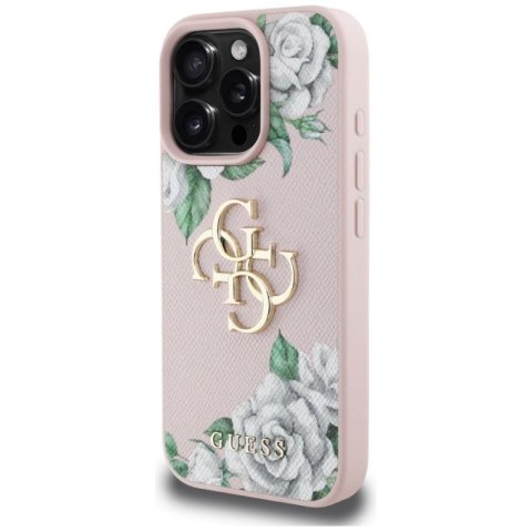 Etui Guess Grained Roses Big 4G logo na iPhone 16 Pro - różowe Guess