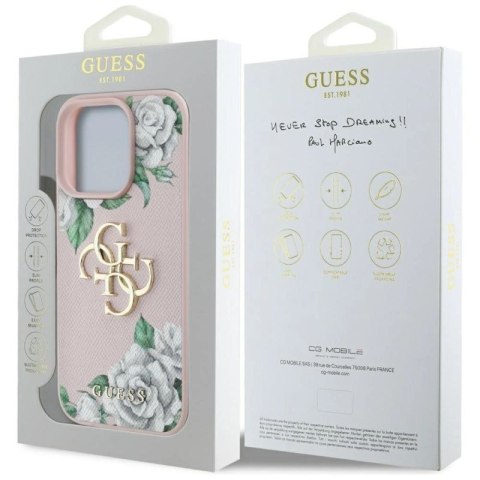 Etui Guess Grained Roses Big 4G logo na iPhone 16 Pro - różowe Guess