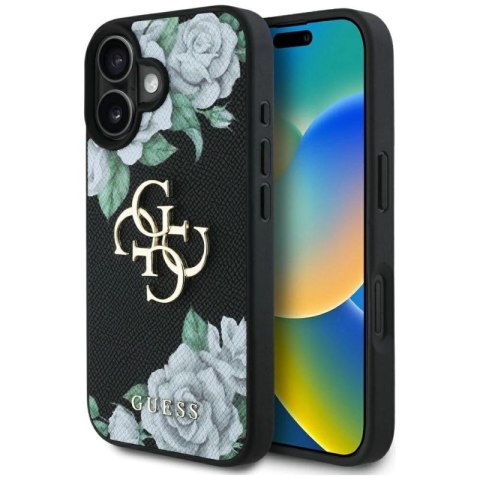 Etui Guess Grained Roses Big 4G logo na iPhone 16 - czarne Guess