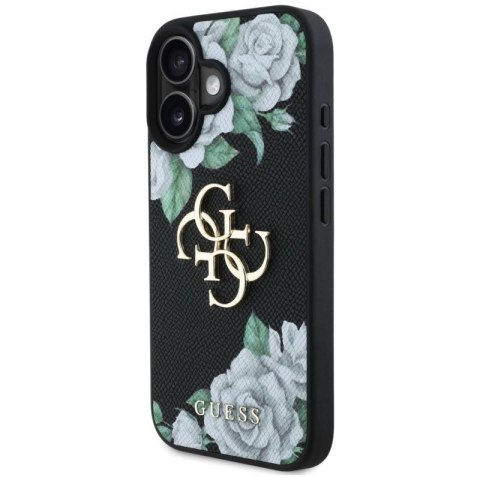 Etui Guess Grained Roses Big 4G logo na iPhone 16 - czarne Guess