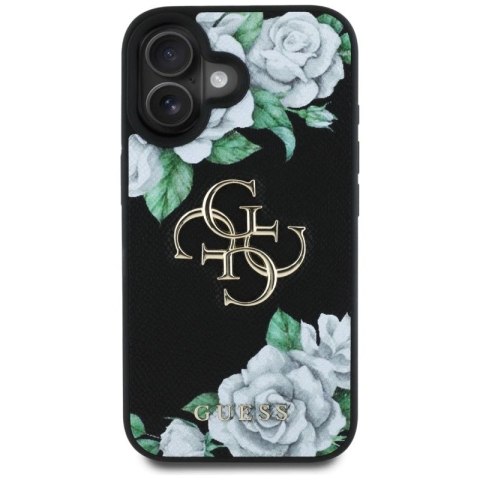 Etui Guess Grained Roses Big 4G logo na iPhone 16 - czarne Guess