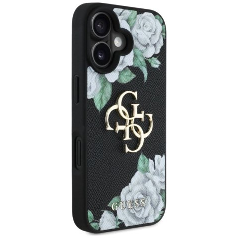 Etui Guess Grained Roses Big 4G logo na iPhone 16 - czarne Guess