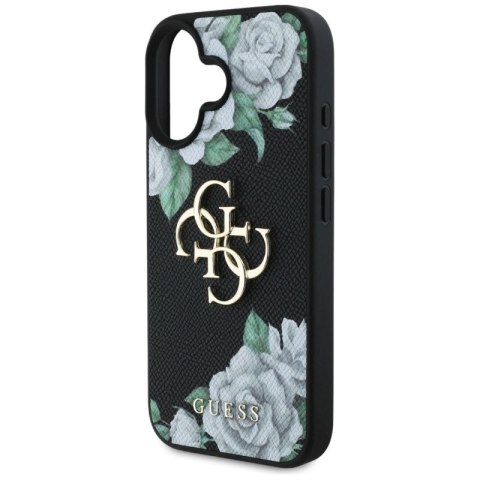 Etui Guess Grained Roses Big 4G logo na iPhone 16 - czarne Guess