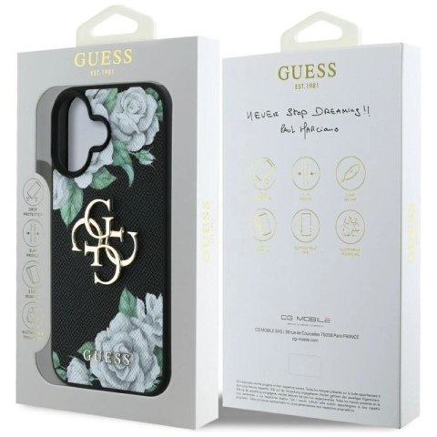Etui Guess Grained Roses Big 4G logo na iPhone 16 - czarne Guess