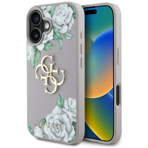 Etui Guess Grained Roses Big 4G logo na iPhone 16 - fioletowe Guess