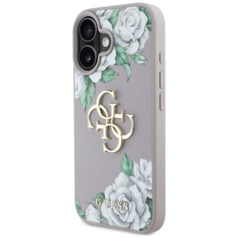 Etui Guess Grained Roses Big 4G logo na iPhone 16 - fioletowe Guess