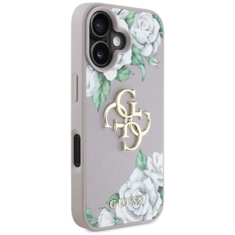 Etui Guess Grained Roses Big 4G logo na iPhone 16 - fioletowe Guess