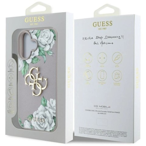 Etui Guess Grained Roses Big 4G logo na iPhone 16 - fioletowe Guess