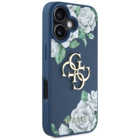 Etui Guess Grained Roses Big 4G logo na iPhone 16 - niebieskie Guess