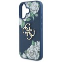Etui Guess Grained Roses Big 4G logo na iPhone 16 - niebieskie Guess