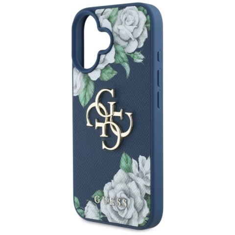 Etui Guess Grained Roses Big 4G logo na iPhone 16 - niebieskie Guess