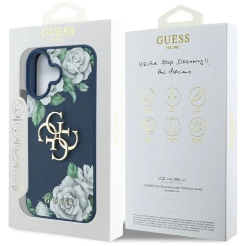 Etui Guess Grained Roses Big 4G logo na iPhone 16 - niebieskie Guess