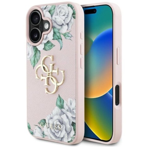 Etui Guess Grained Roses Big 4G logo na iPhone 16 - różowe Guess